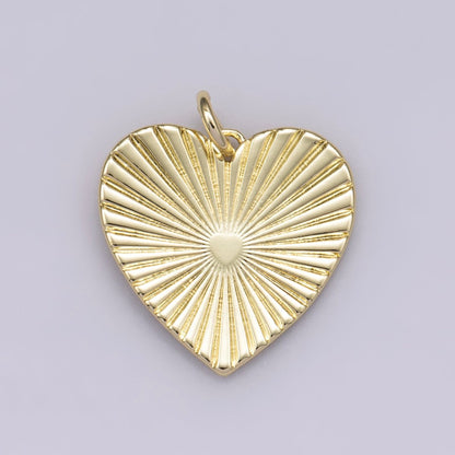 14K Gold Filled 22mm Minimalist Sunburst Textured Heart Charm | Charms-00479