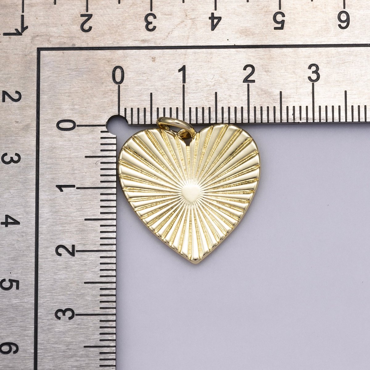 14K Gold Filled 22mm Minimalist Sunburst Textured Heart Charm | Charms-00479