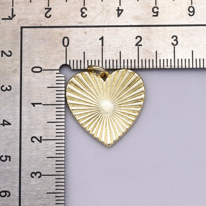 14K Gold Filled 22mm Minimalist Sunburst Textured Heart Charm | Charms-00479
