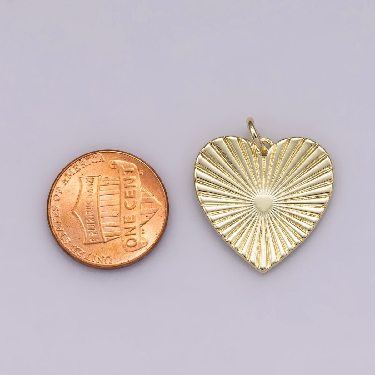 14K Gold Filled 22mm Minimalist Sunburst Textured Heart Charm | Charms-00479