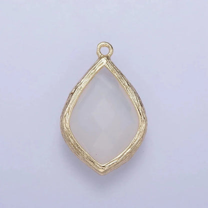 14k Gold Filled 22mm White, Peach Multifaceted Teardrop Bezel Charm | AG005 AG006