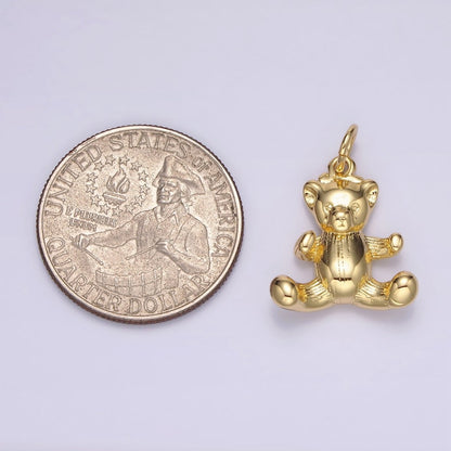 14K Gold Filled 23.5mm Sitting Teddy Bear Line-Textured Animal Charm | N1524