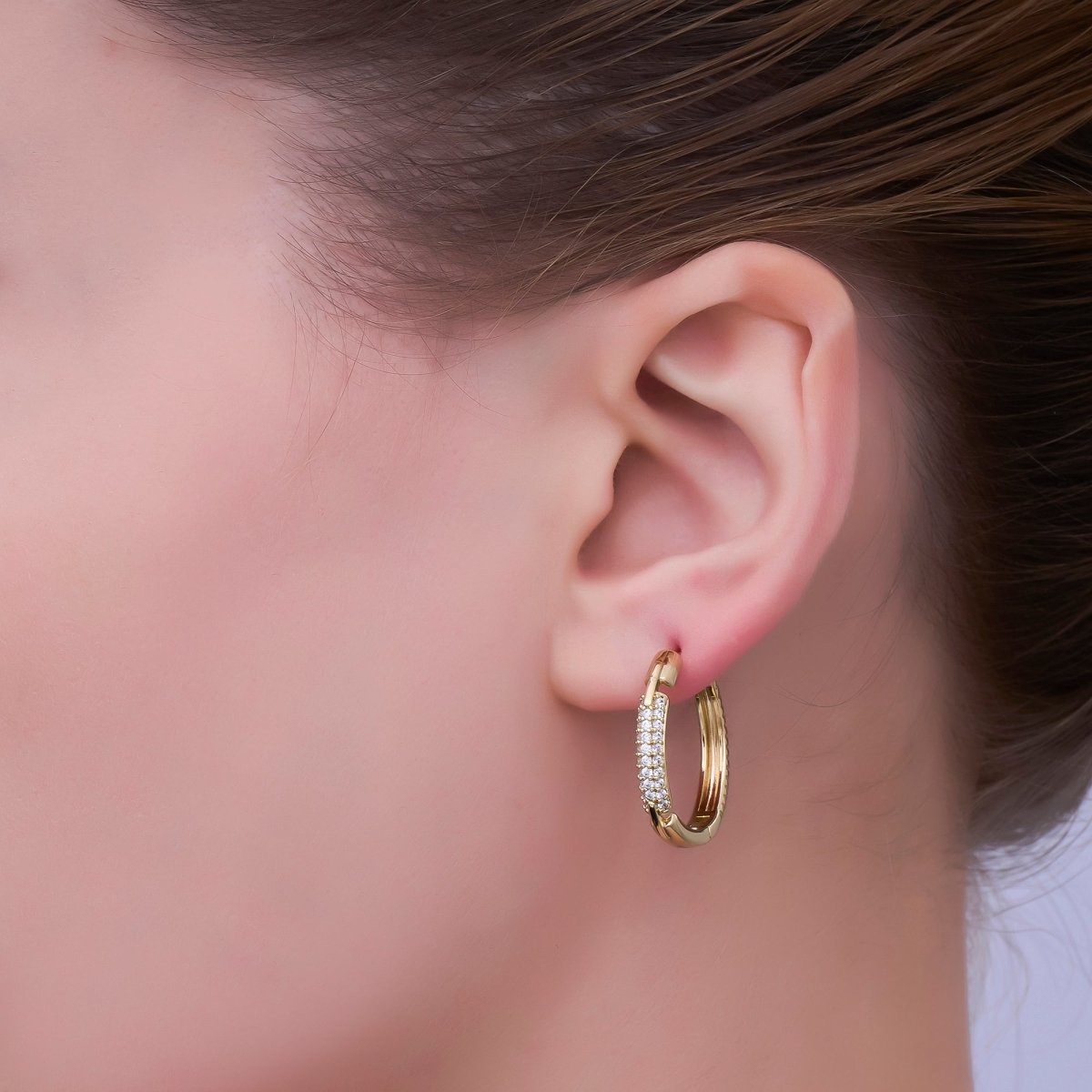 14K Gold Filled 23mm Double Micro Paved CZ Endless Hoop Earrings | AB1541