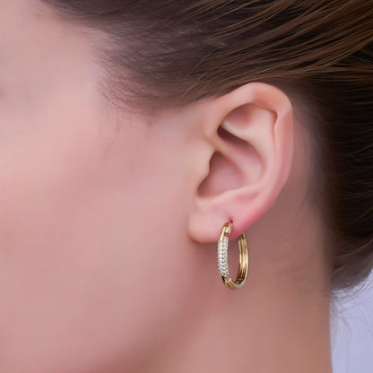14K Gold Filled 23mm Double Micro Paved CZ Endless Hoop Earrings | AB1541