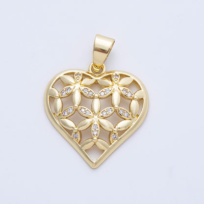 14K Gold Filled 23mm Micro Paved CZ Flower Heart Open Charm | Charms-00062