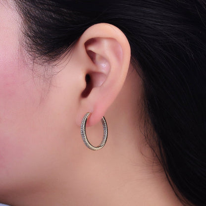 14K Gold Filled 23mm Micro Paved CZ Front-Facing Endless Hoop Huggie Earrings | AD1375