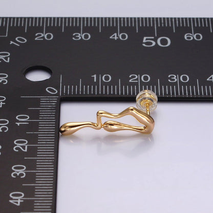 14K Gold Filled 23mm Minimalist Double Molten Drip Drop Stud Earrings | AE991