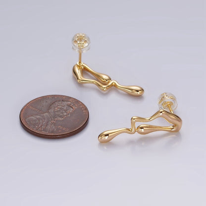 14K Gold Filled 23mm Minimalist Double Molten Drip Drop Stud Earrings | AE991