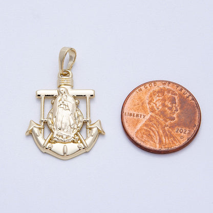 14K Gold Filled 23mm Mother Mary Anchor Religious Pendant | Charms-00454