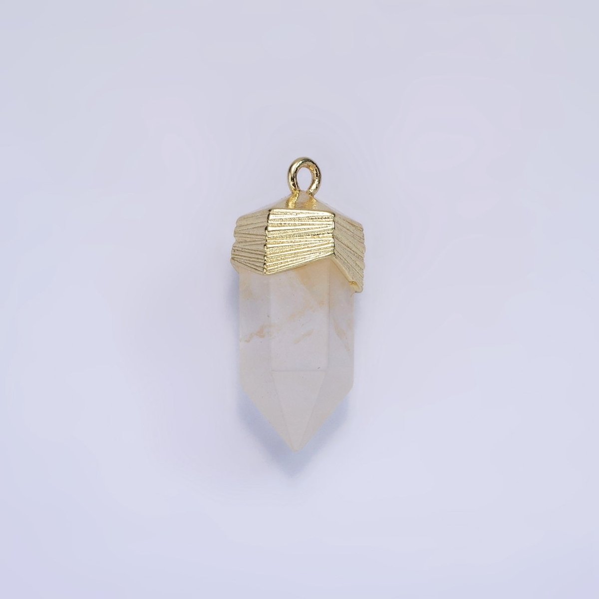 14K Gold Filled 23mm Natural Gemstone Pointed Wand Line-Textured Charm in Silver &amp; Gold | AG342 - AG353