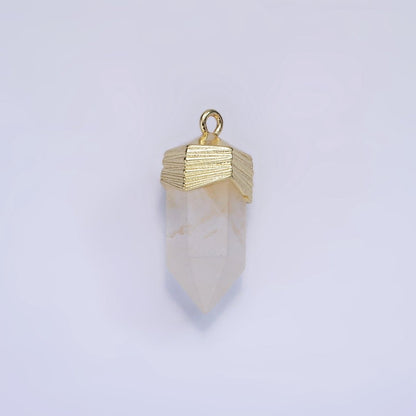 14K Gold Filled 23mm Natural Gemstone Pointed Wand Line-Textured Charm in Silver &amp; Gold | AG342 - AG353