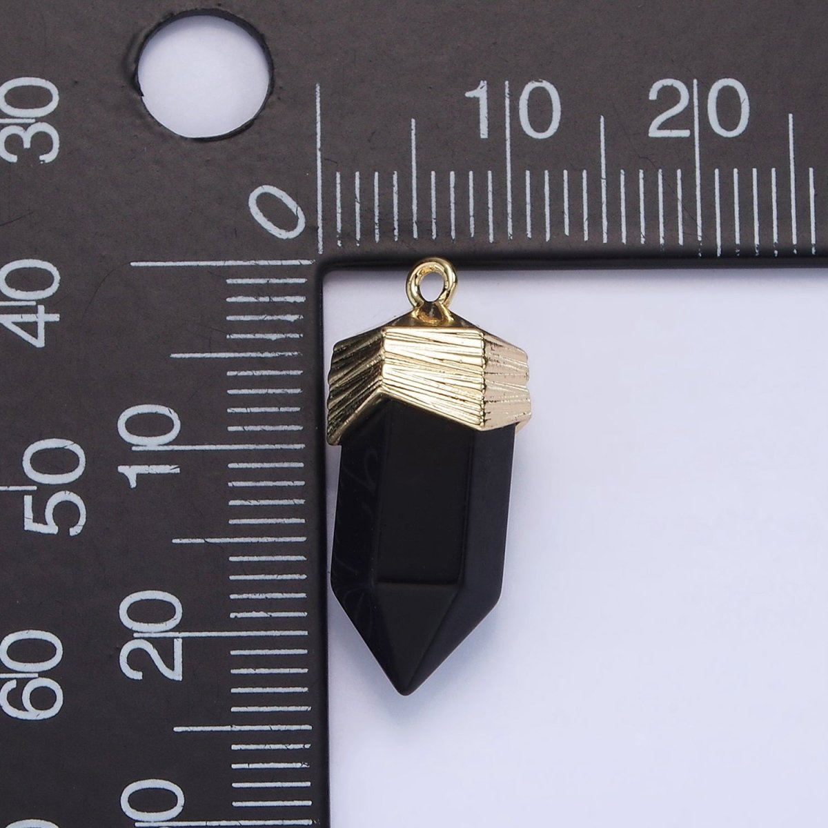 14K Gold Filled 23mm Natural Gemstone Pointed Wand Line-Textured Charm in Silver &amp; Gold | AG342 - AG353