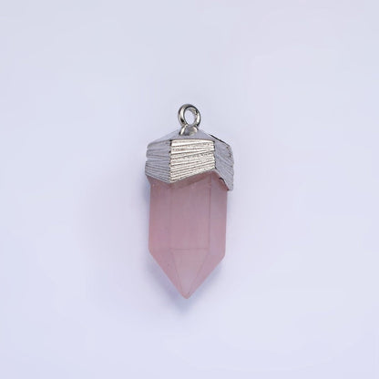14K Gold Filled 23mm Natural Gemstone Pointed Wand Line-Textured Charm in Silver &amp; Gold | AG342 - AG353