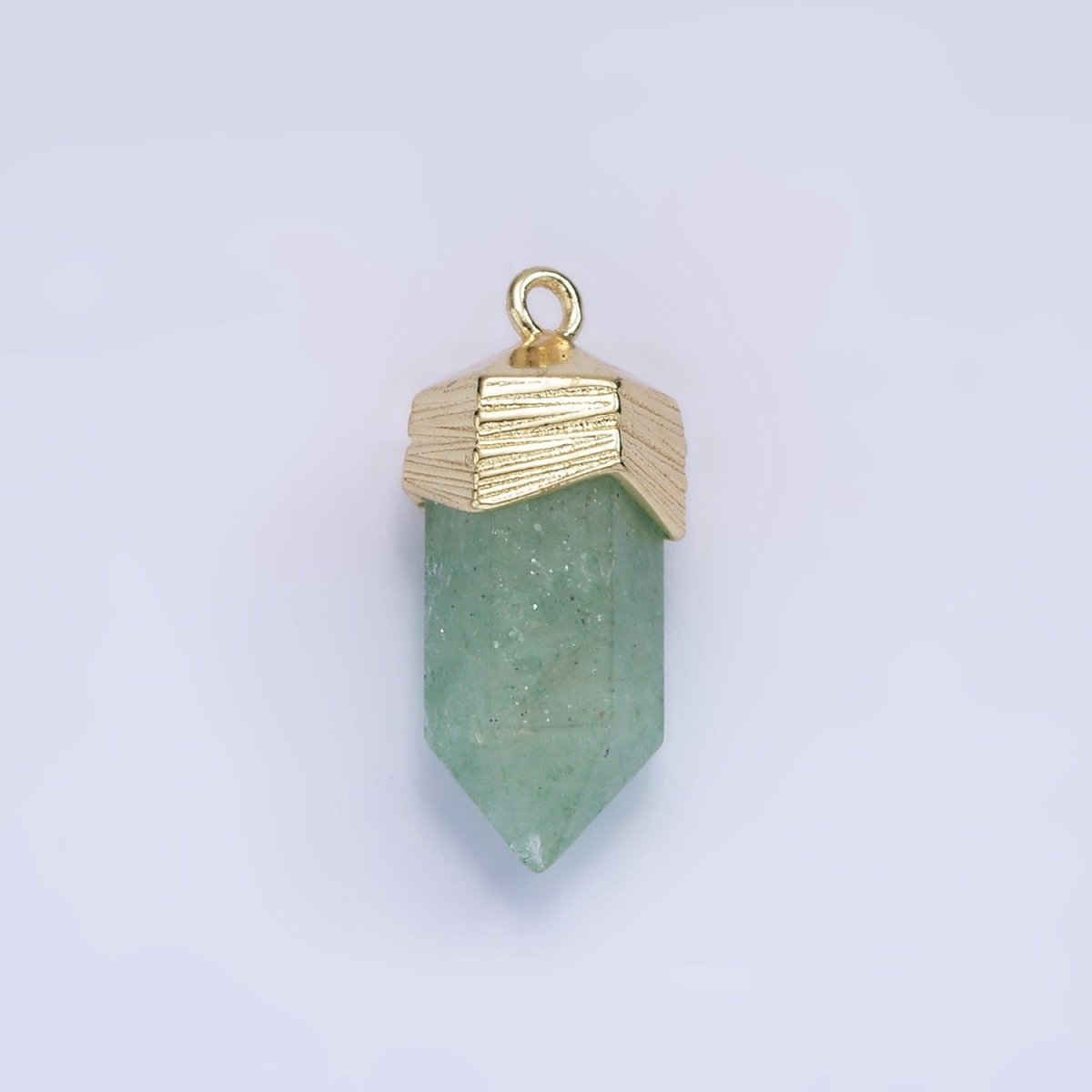 14K Gold Filled 23mm Natural Gemstone Pointed Wand Line-Textured Charm in Silver &amp; Gold | AG342 - AG353