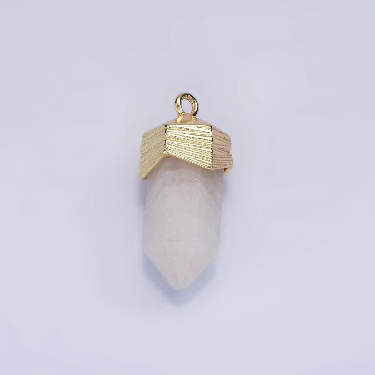 14K Gold Filled 23mm Natural Gemstone Pointed Wand Line-Textured Charm in Silver &amp; Gold | AG342 - AG353