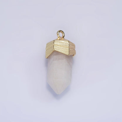 14K Gold Filled 23mm Natural Gemstone Pointed Wand Line-Textured Charm in Silver &amp; Gold | AG342 - AG353