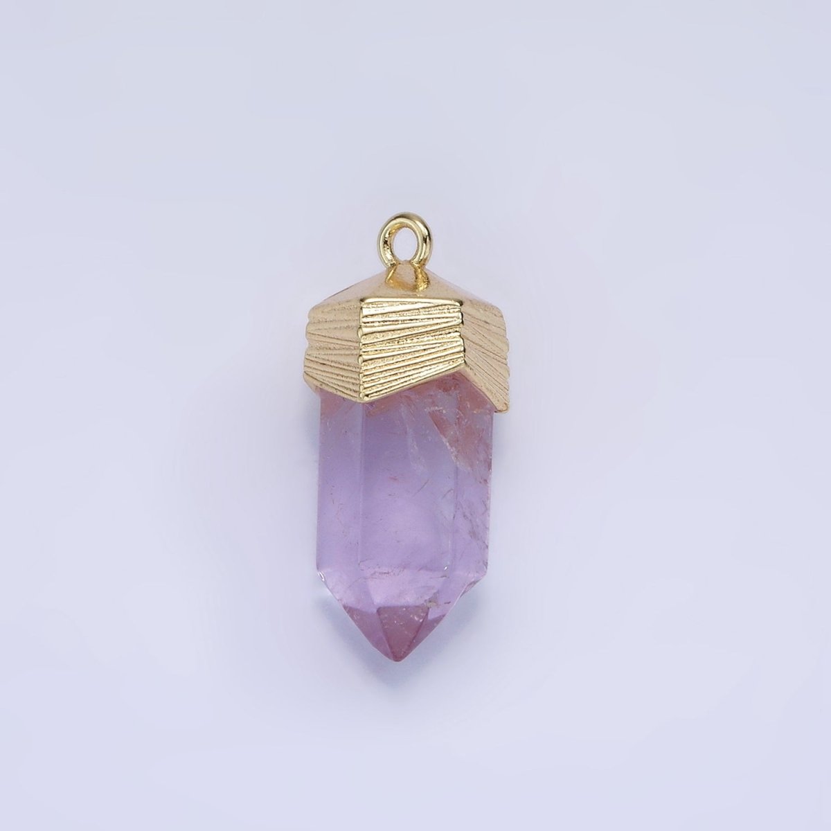 14K Gold Filled 23mm Natural Gemstone Pointed Wand Line-Textured Charm in Silver &amp; Gold | AG342 - AG353
