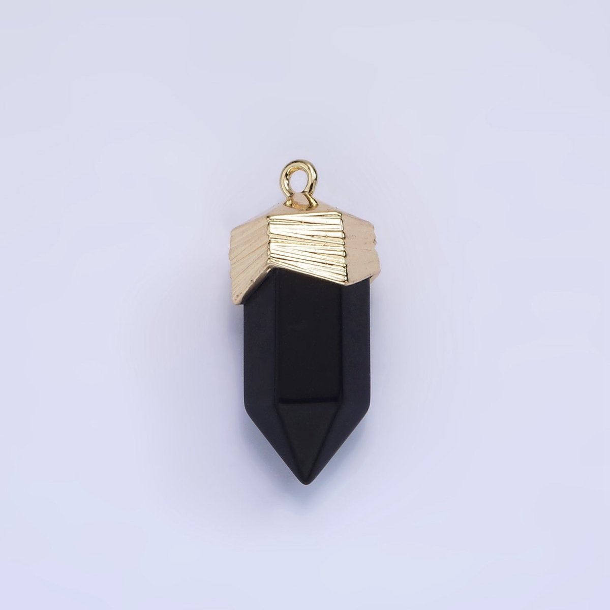 14K Gold Filled 23mm Natural Gemstone Pointed Wand Line-Textured Charm in Silver &amp; Gold | AG342 - AG353