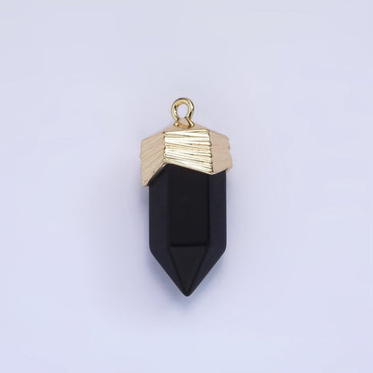 14K Gold Filled 23mm Natural Gemstone Pointed Wand Line-Textured Charm in Silver &amp; Gold | AG342 - AG353