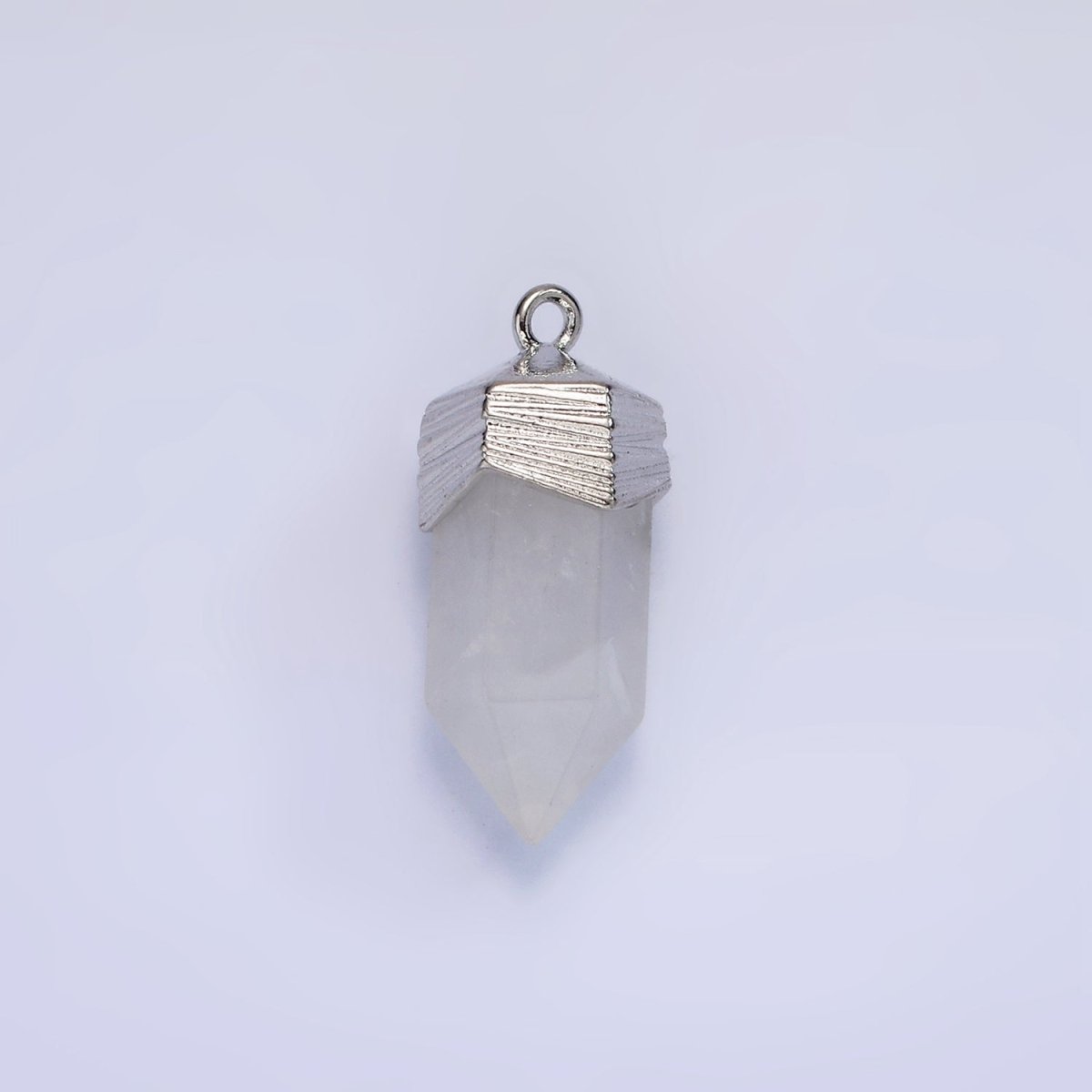 14K Gold Filled 23mm Natural Gemstone Pointed Wand Line-Textured Charm in Silver &amp; Gold | AG342 - AG353