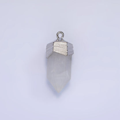14K Gold Filled 23mm Natural Gemstone Pointed Wand Line-Textured Charm in Silver &amp; Gold | AG342 - AG353