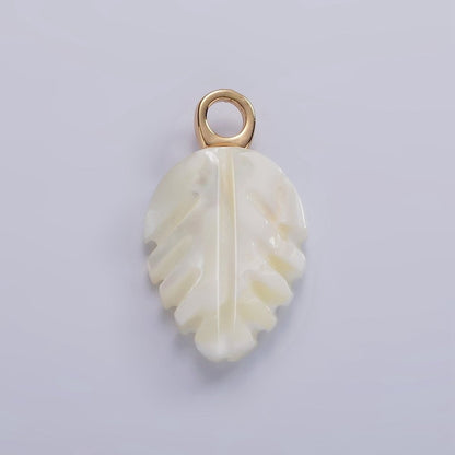14K Gold Filled 23mm Shell Pearl Nature Plant Leaf Pendant | P-1639