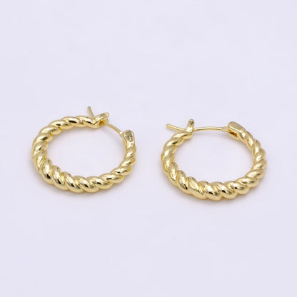 14K Gold Filled 23mm Twisted Croissant Latch Hoop Earrings | V-182