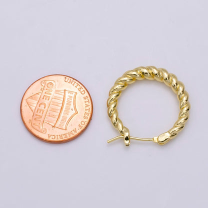 14K Gold Filled 23mm Twisted Croissant Latch Hoop Earrings | V-182
