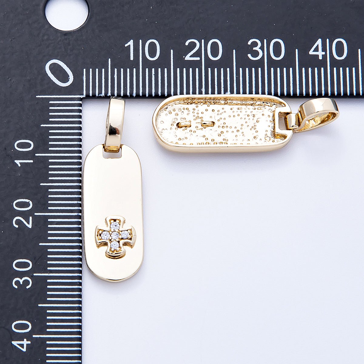 14K Gold Filled 24mm Micro Paved CZ Square Cross Tag Pendant | Charms-000327