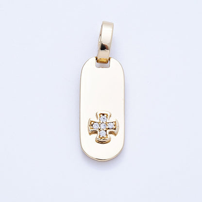 14K Gold Filled 24mm Micro Paved CZ Square Cross Tag Pendant | Charms-000327