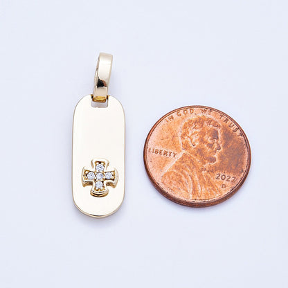 14K Gold Filled 24mm Micro Paved CZ Square Cross Tag Pendant | Charms-000327