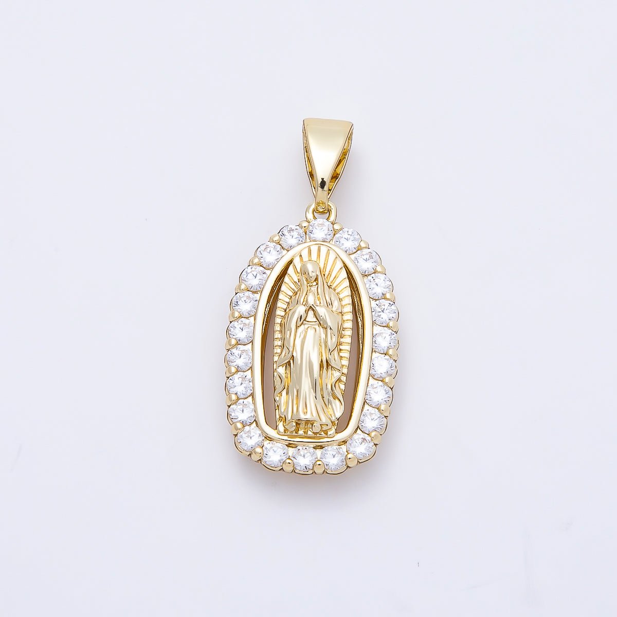 14K Gold Filled 24mm Mother Mary Micro Paved CZ Religious Pendant | Charms-01169