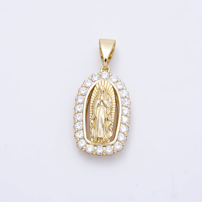 14K Gold Filled 24mm Mother Mary Micro Paved CZ Religious Pendant | Charms-01169
