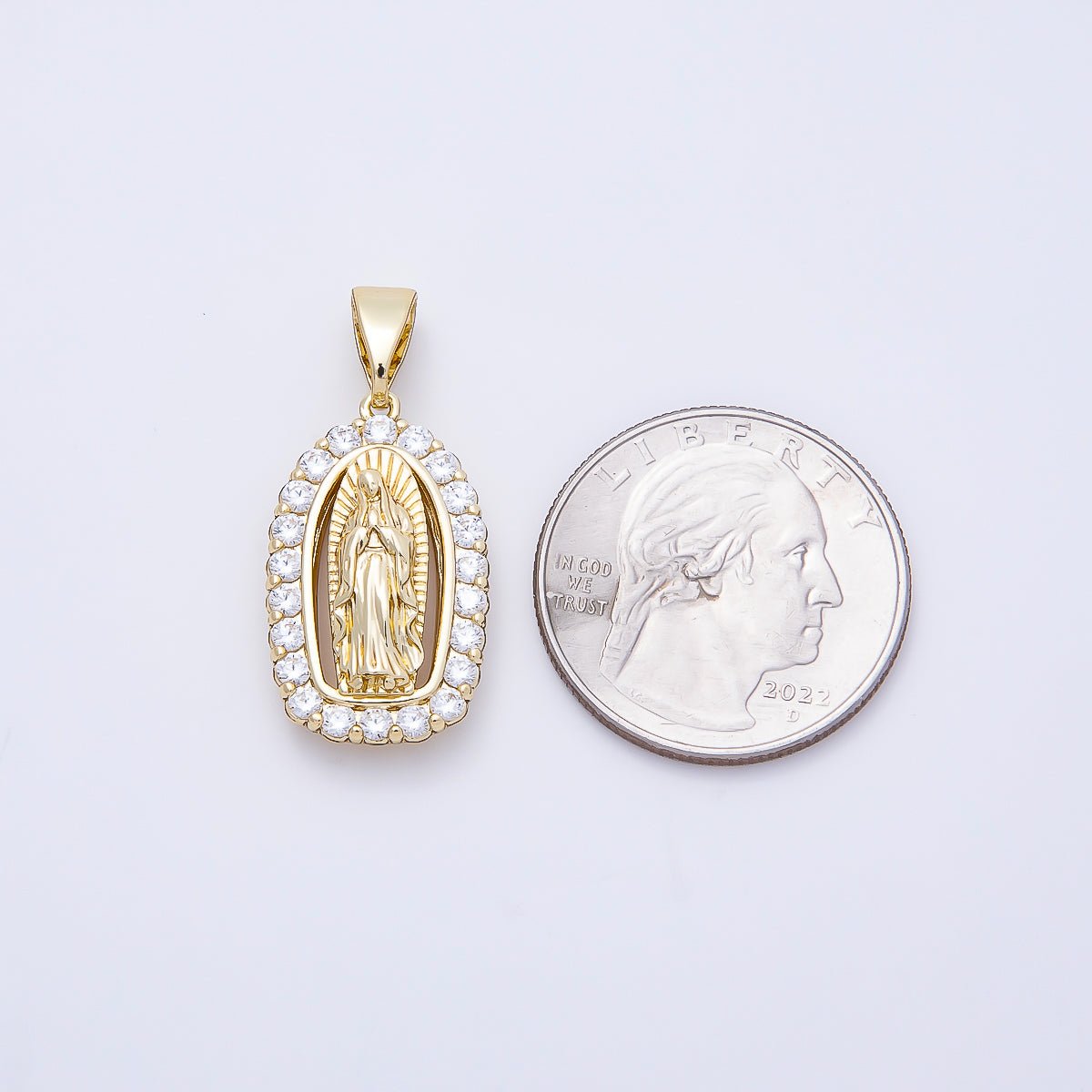 14K Gold Filled 24mm Mother Mary Micro Paved CZ Religious Pendant | Charms-01169