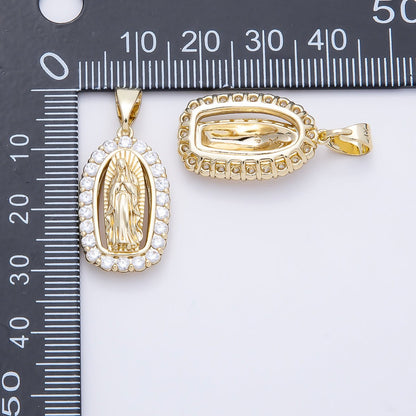 14K Gold Filled 24mm Mother Mary Micro Paved CZ Religious Pendant | Charms-01169