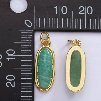14K Gold Filled 24mm Natural Gemstone Bezel Oblong Charm | AG574 - AG581