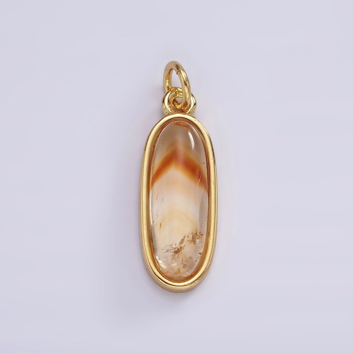 14K Gold Filled 24mm Natural Gemstone Bezel Oblong Charm | AG574 - AG581