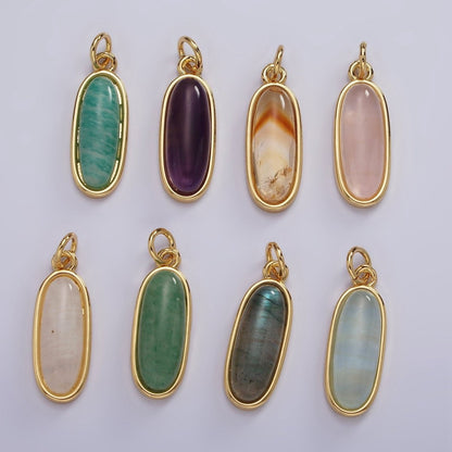 14K Gold Filled 24mm Natural Gemstone Bezel Oblong Charm | AG574 - AG581