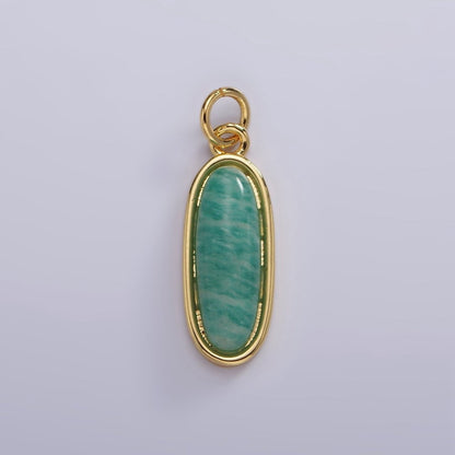 14K Gold Filled 24mm Natural Gemstone Bezel Oblong Charm | AG574 - AG581
