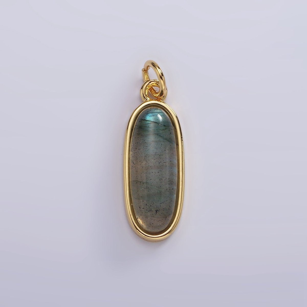14K Gold Filled 24mm Natural Gemstone Bezel Oblong Charm | AG574 - AG581
