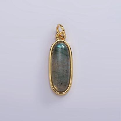 14K Gold Filled 24mm Natural Gemstone Bezel Oblong Charm | AG574 - AG581