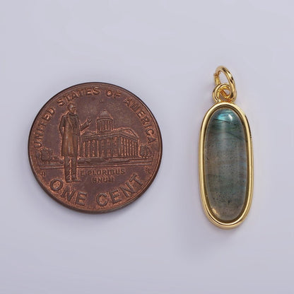 14K Gold Filled 24mm Natural Gemstone Bezel Oblong Charm | AG574 - AG581
