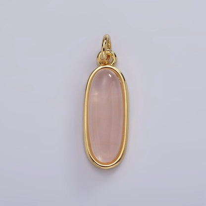 14K Gold Filled 24mm Natural Gemstone Bezel Oblong Charm | AG574 - AG581