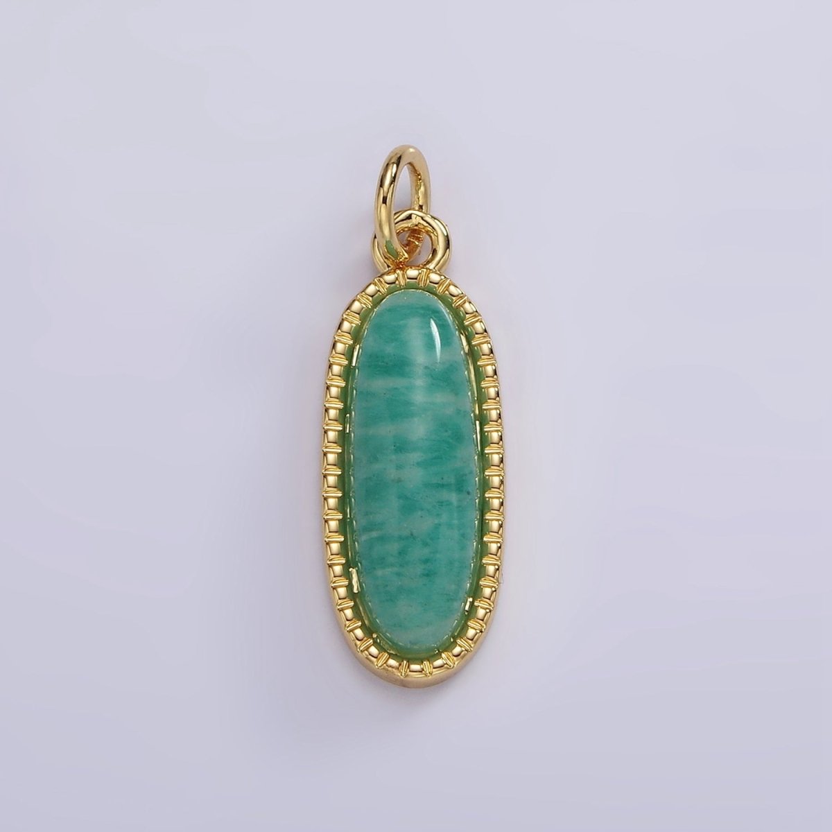 14K Gold Filled 24mm Natural Gemstone Dotted Bezel Oblong Charm | AG566 - AG571