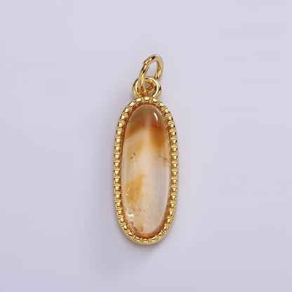 14K Gold Filled 24mm Natural Gemstone Dotted Bezel Oblong Charm | AG566 - AG571