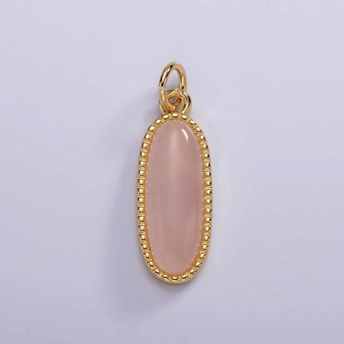 14K Gold Filled 24mm Natural Gemstone Dotted Bezel Oblong Charm | AG566 - AG571