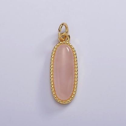 14K Gold Filled 24mm Natural Gemstone Dotted Bezel Oblong Charm | AG566 - AG571
