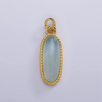14K Gold Filled 24mm Natural Gemstone Dotted Bezel Oblong Charm | AG566 - AG571