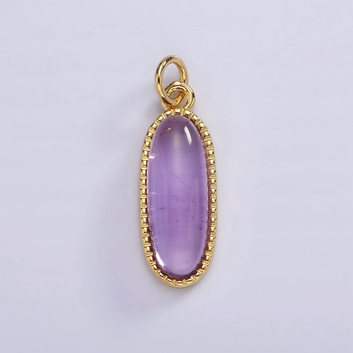 14K Gold Filled 24mm Natural Gemstone Dotted Bezel Oblong Charm | AG566 - AG571
