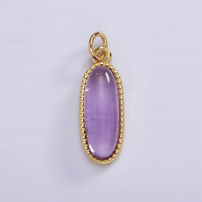 14K Gold Filled 24mm Natural Gemstone Dotted Bezel Oblong Charm | AG566 - AG571